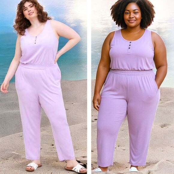 Torrid Lilac Purple Terry Cloth Henley Jumpsuit Swim Coverup Size 3 3XL NWT - Picture 2 of 12